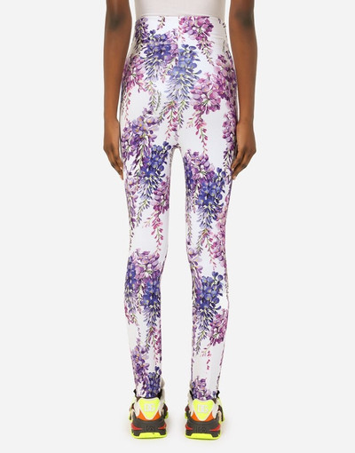 Dolce & Gabbana Run-resistant jersey leggings with wisteria print outlook