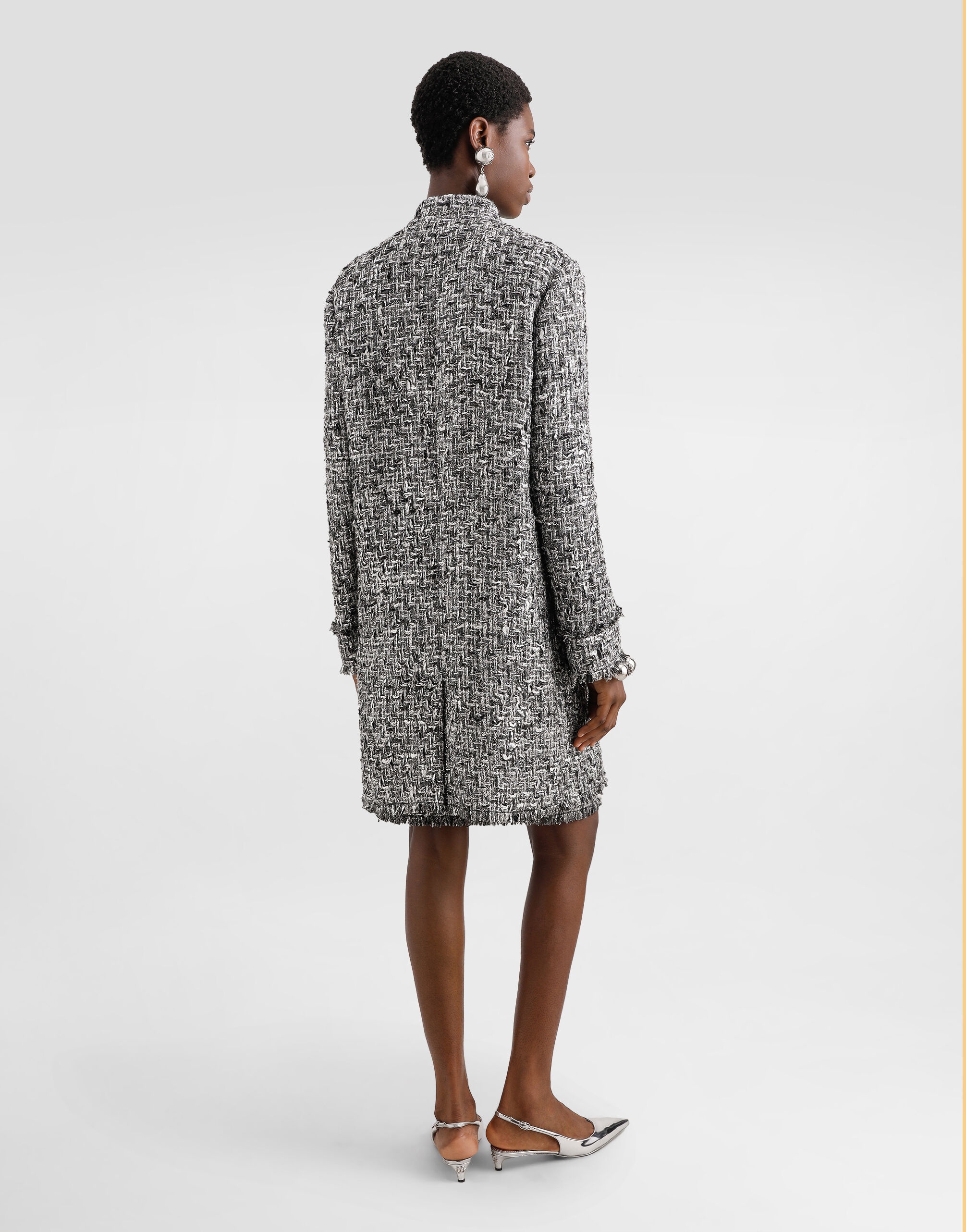 Single-breasted raschel tweed coat - 3