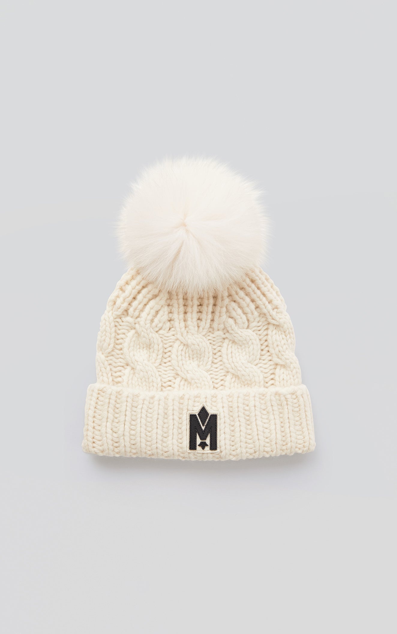 NINA cashmere cable knit toque with blue fox fur pompom - 2