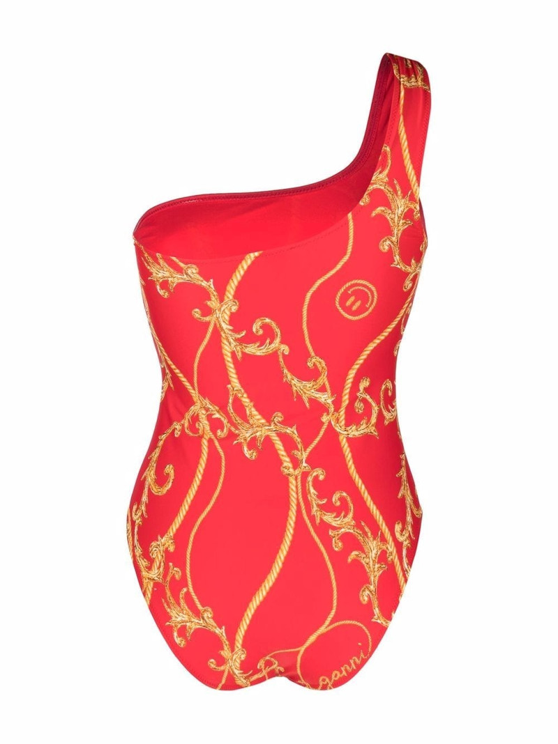 GANNI baroque-print one-shoulder swimsuit outlook
