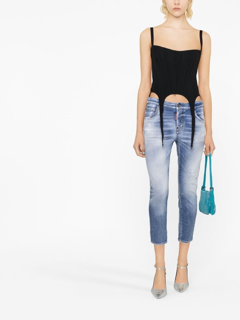 distressed-effect cropped jeans - 2