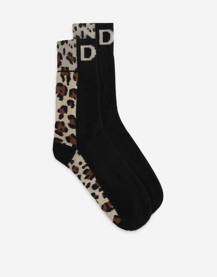 Stretch cotton socks with leopard-design jacquard and DG logo - 1