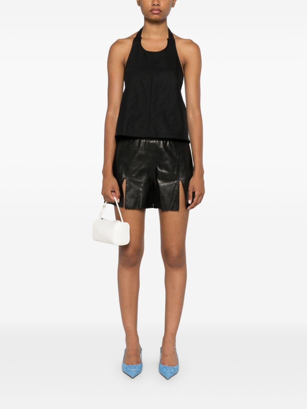 vented leather shorts - 2