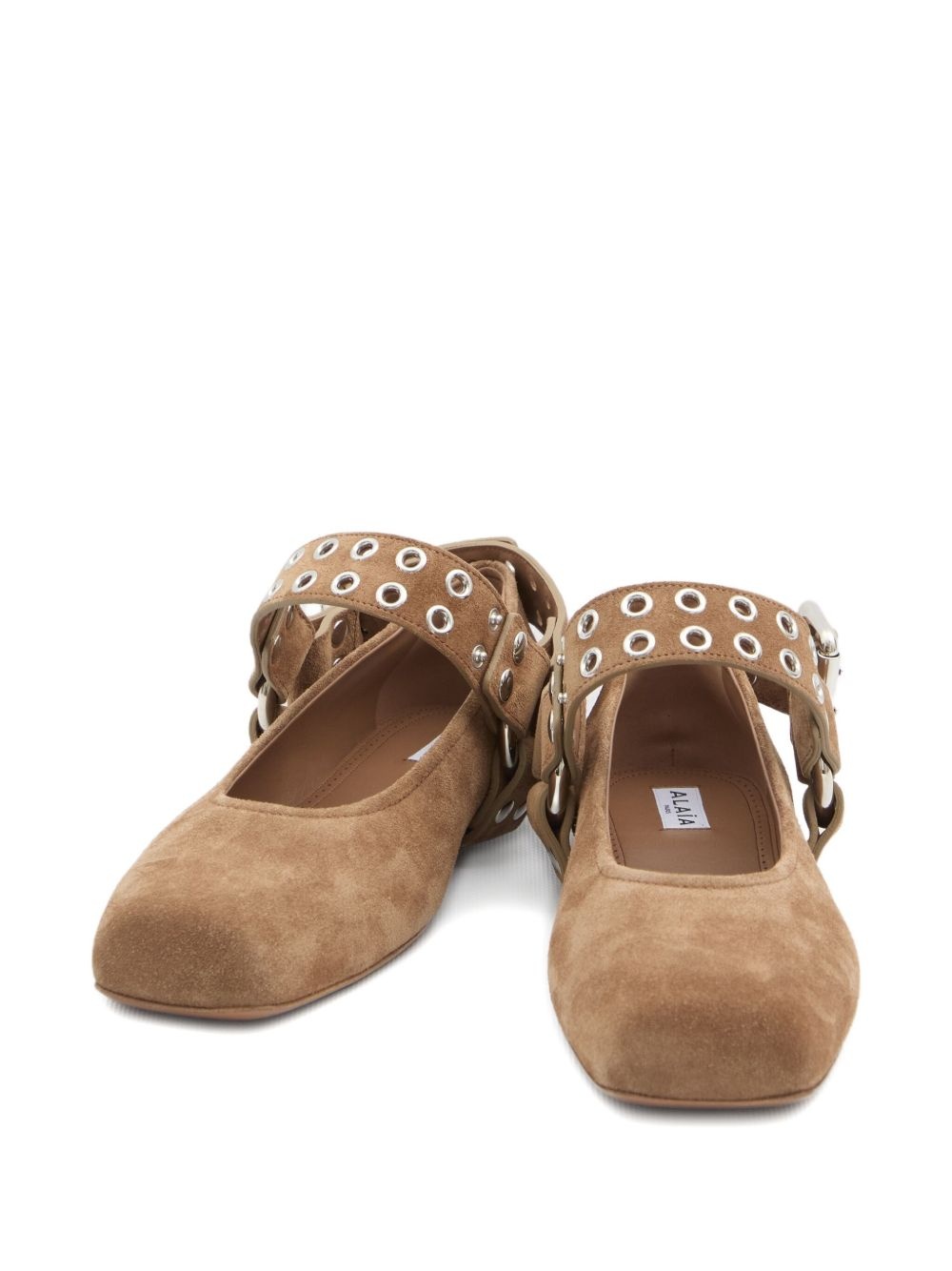 Umber buckle-detail biker ballet flats - 4