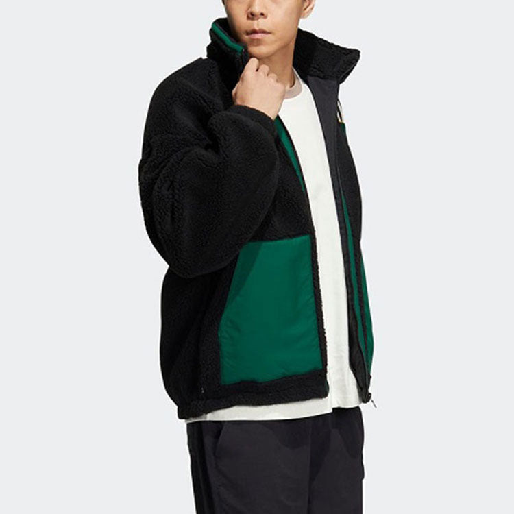 adidas Clover Imitation Sherpa Warm Casual Stand Collar Jacket 'Black' HY7233 - 3