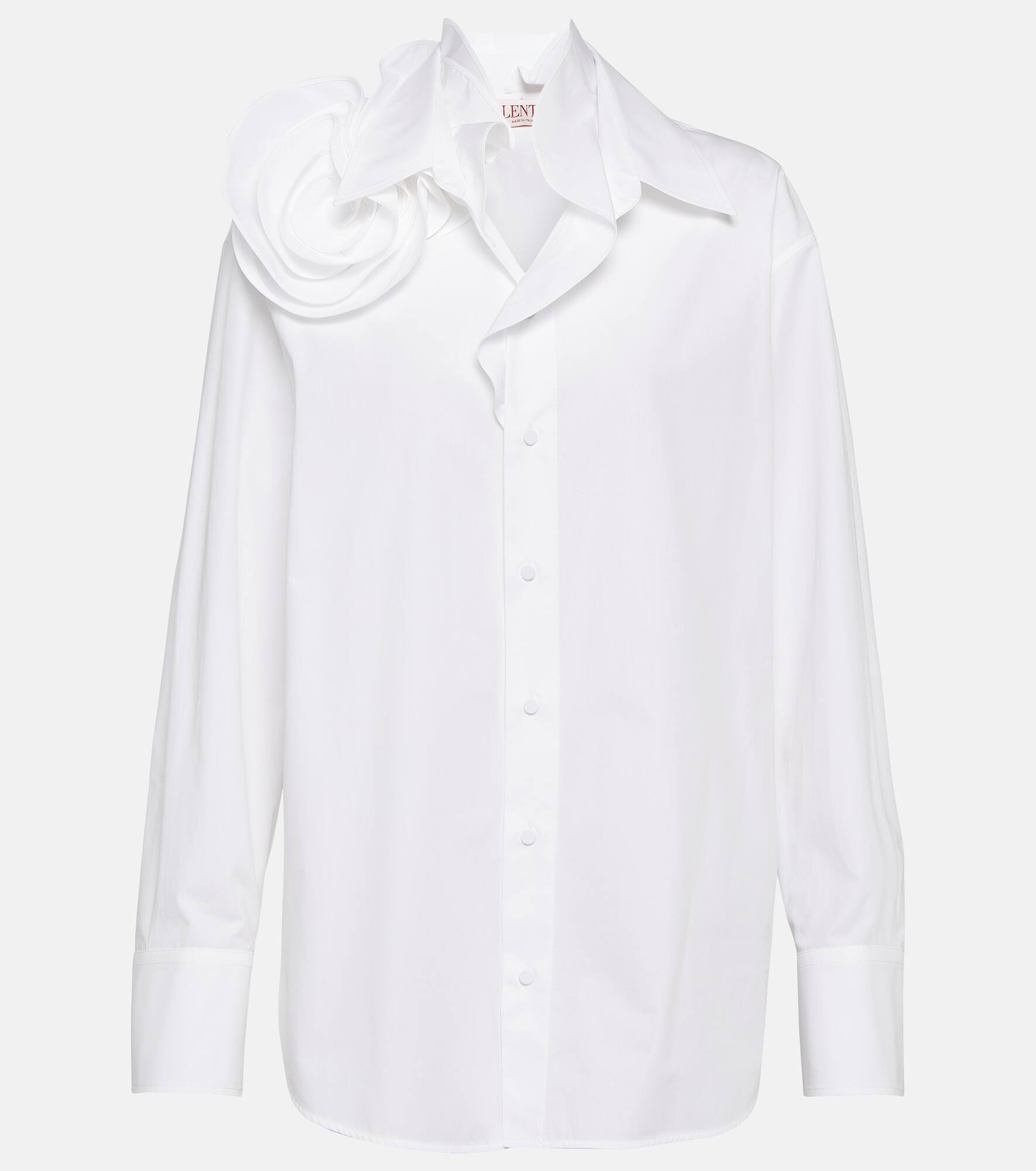 Floral-appliqué cotton poplin shirt - 1