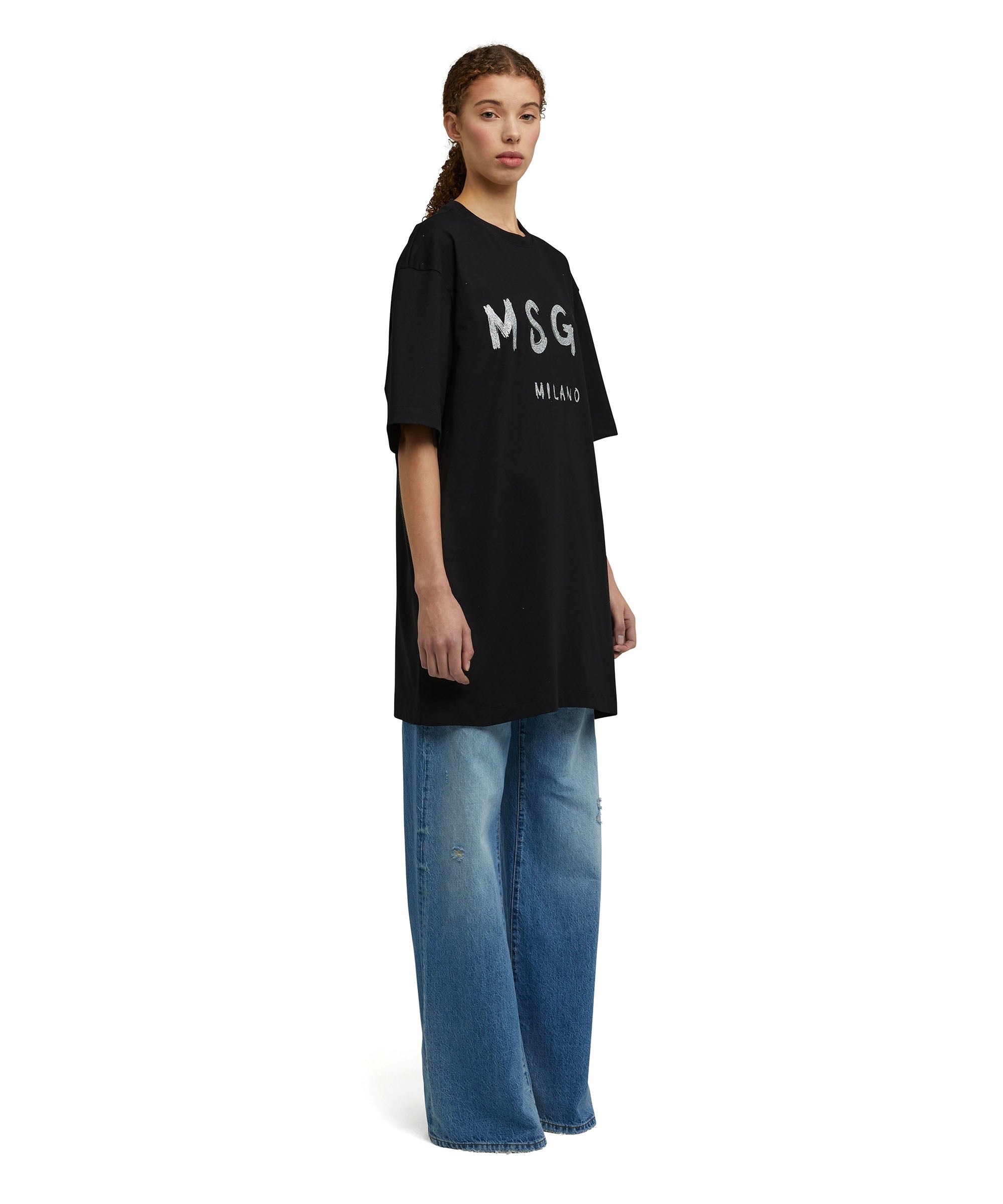 Cotton crewneck t-shirt with brushed logo - 3