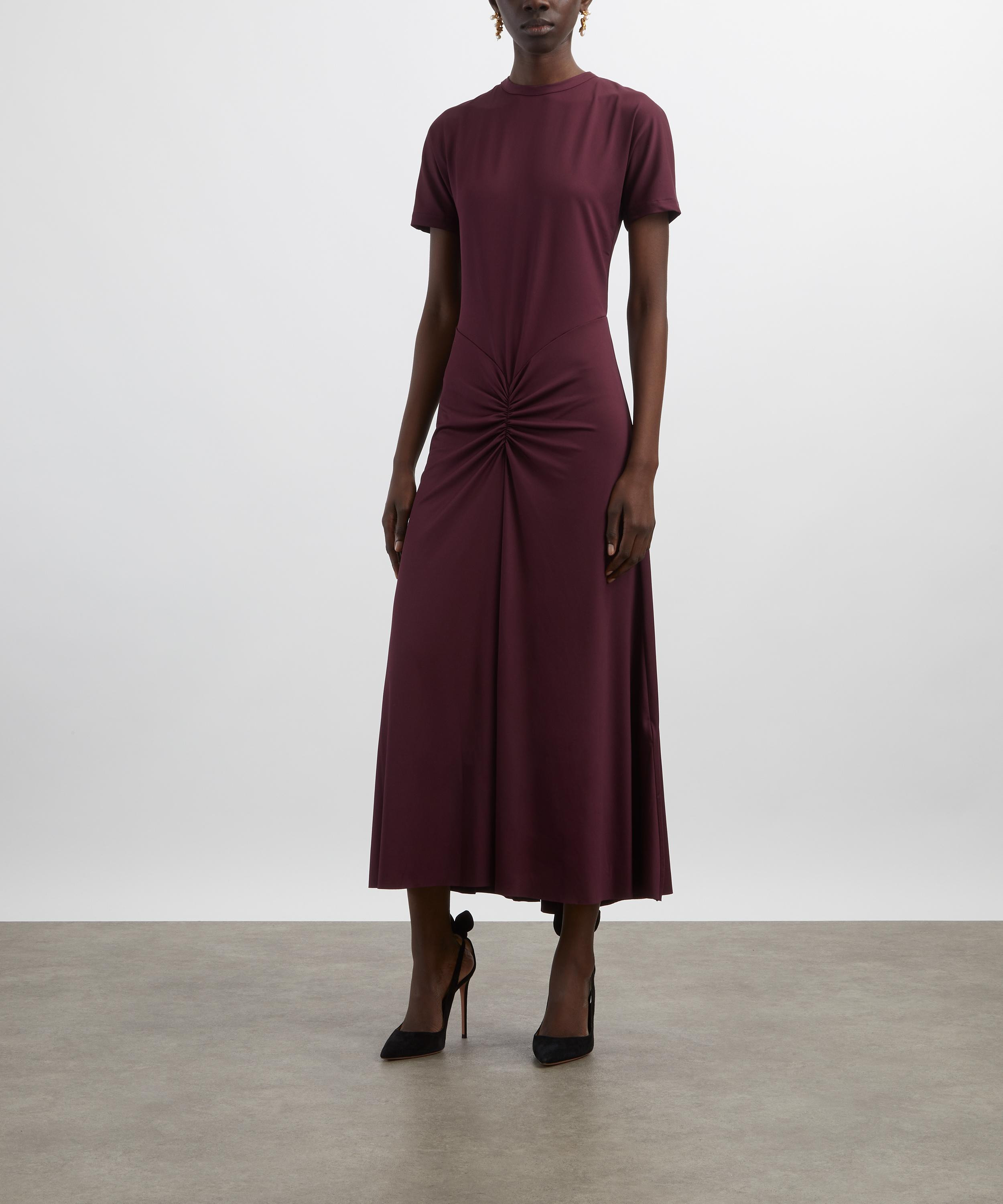 Merlot Gathered Detail T-Shirt Midi Dress - 3