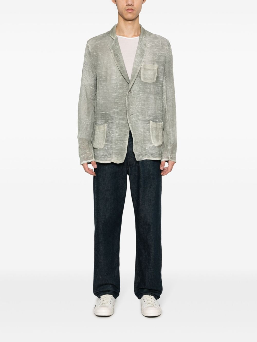 single-breasted open-knit blazer - 2