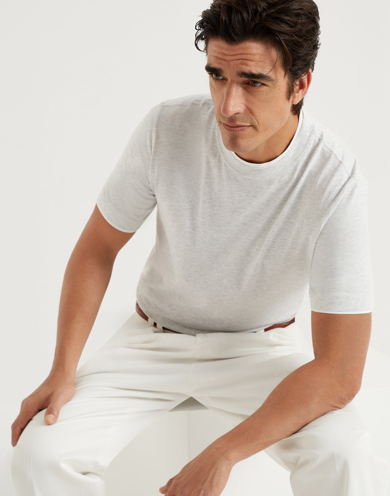 Cotton jersey crew neck T-shirt with faux-layering 4