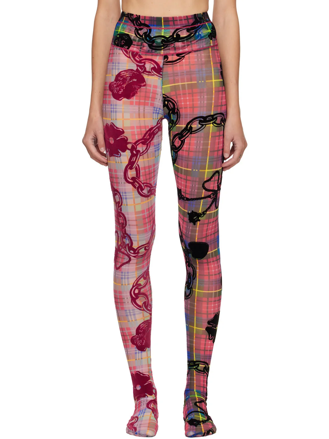 Multicolor Tartan Chain Mesh Leggings - 1