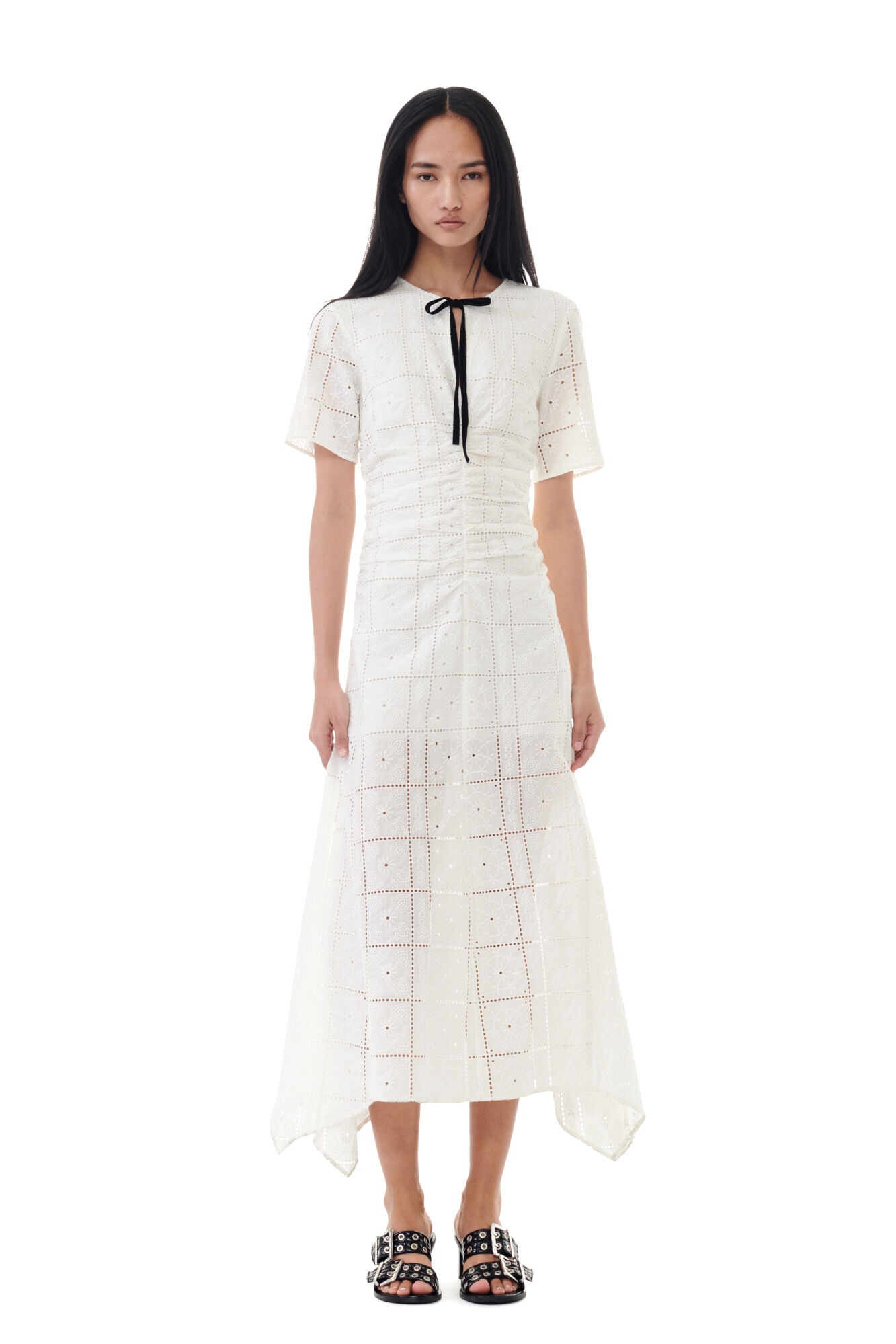 WHITE BRODERIE ANGLAISE LONG DRESS - 3