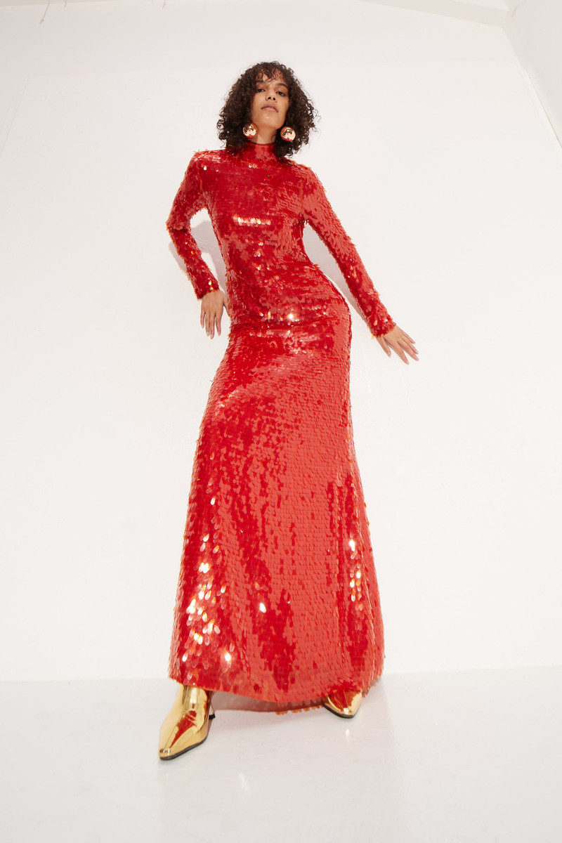 Sequin Sculpty Dress in Chili 1