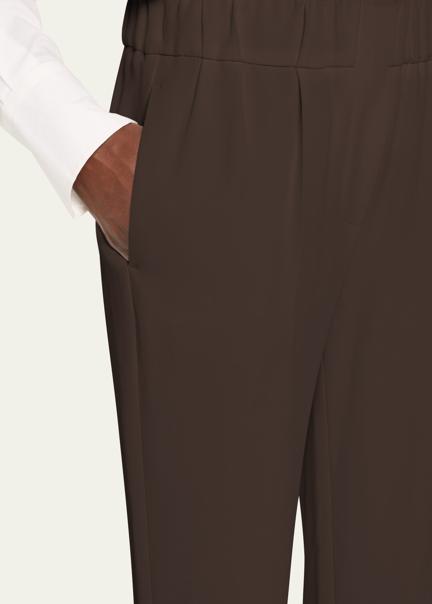Silk Crepe Cady Tailored Straight-Leg Pull-On Pants - 5