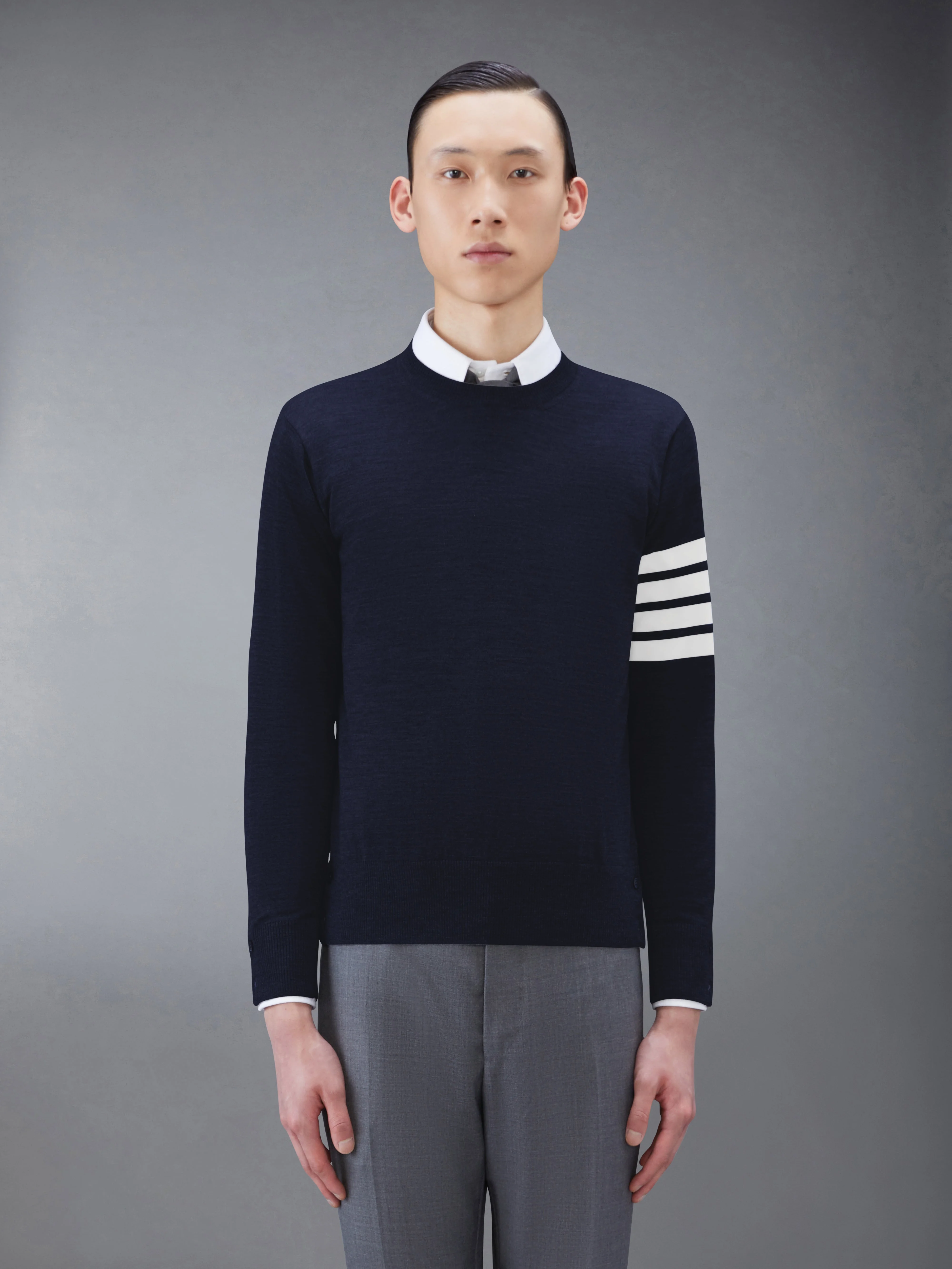 CLASSIC CREWNECK PULLOVER W/ 4 BAR SLEEVE IN FINE MERINO WOOL - 1