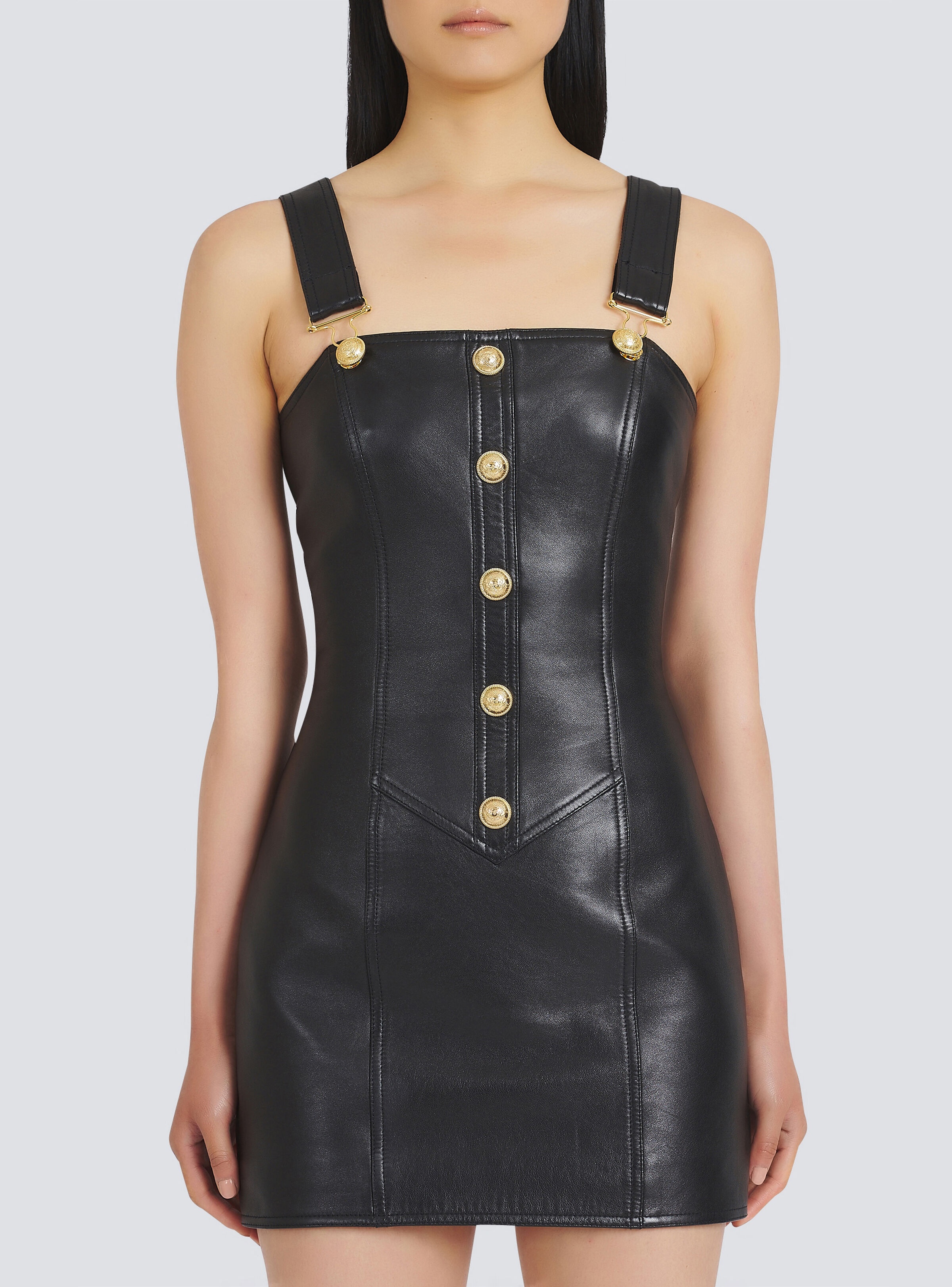 Short leather overall dress - 6