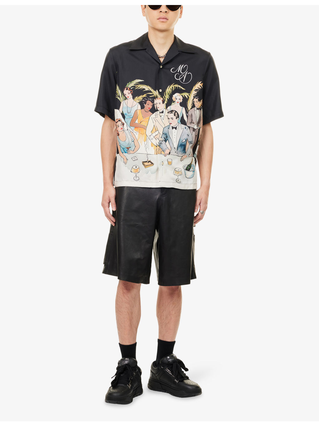 Graphic-Print Short-Sleeve Silk Bowling Shirt - 2