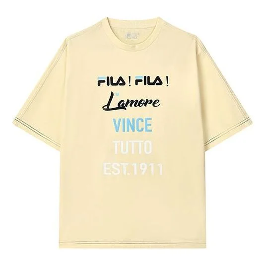 FILA Letters Logo Print Sport Loose Round Neck Short Sleeves T Shirt Men's Yellow F11M133183F-YE - 1
