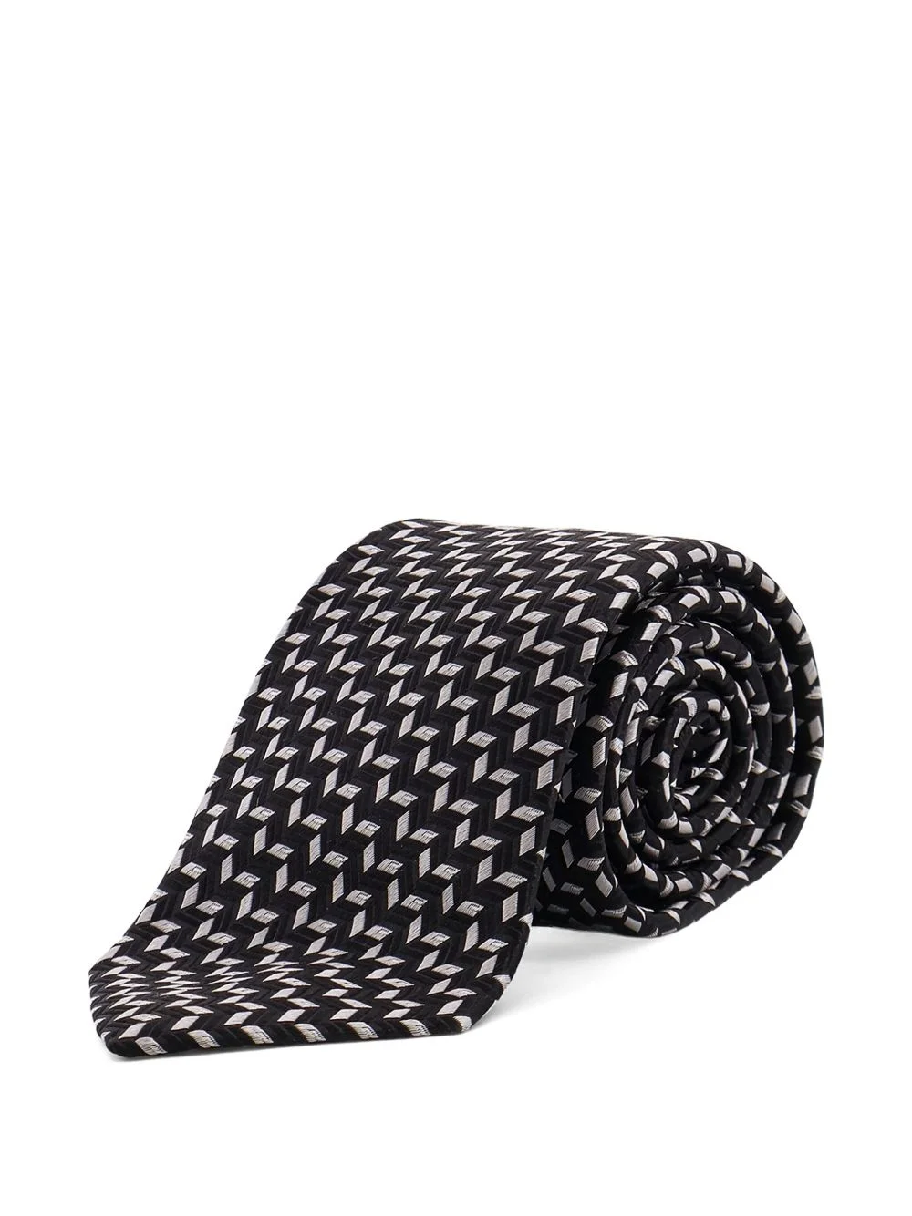geometric-pattern silk tie - 1