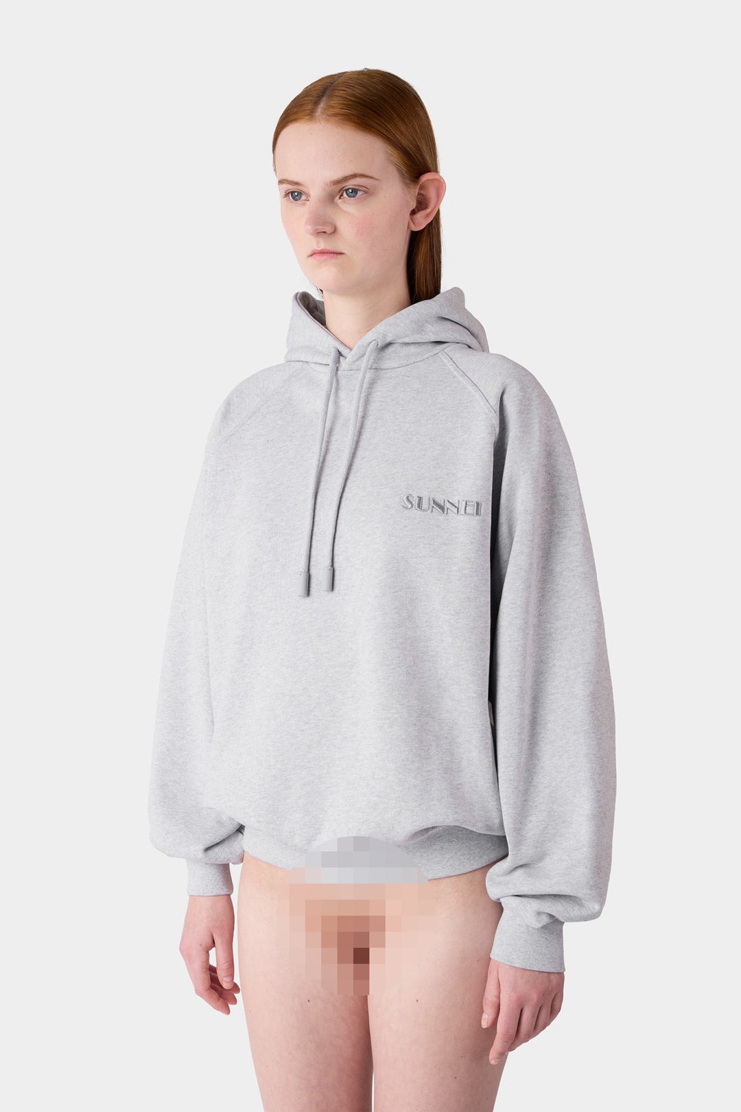 SMALL LOGO EMBROIDERED HOODIE / grey melange - 3