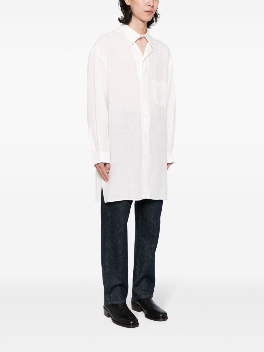 contrast-stitching linen shirt - 3