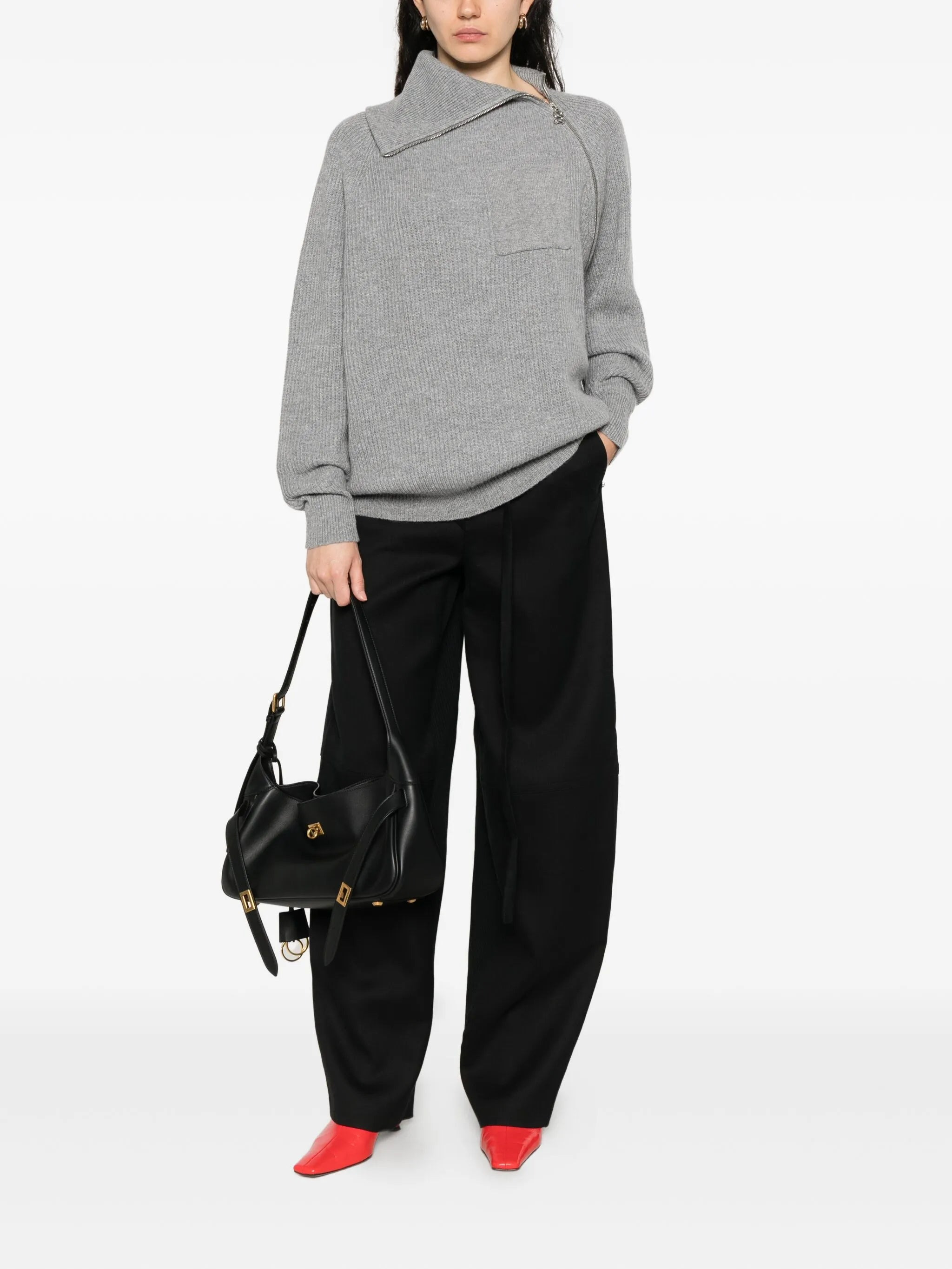 Sportmax Asymmetrical-neck Zip-front Sweater - 2