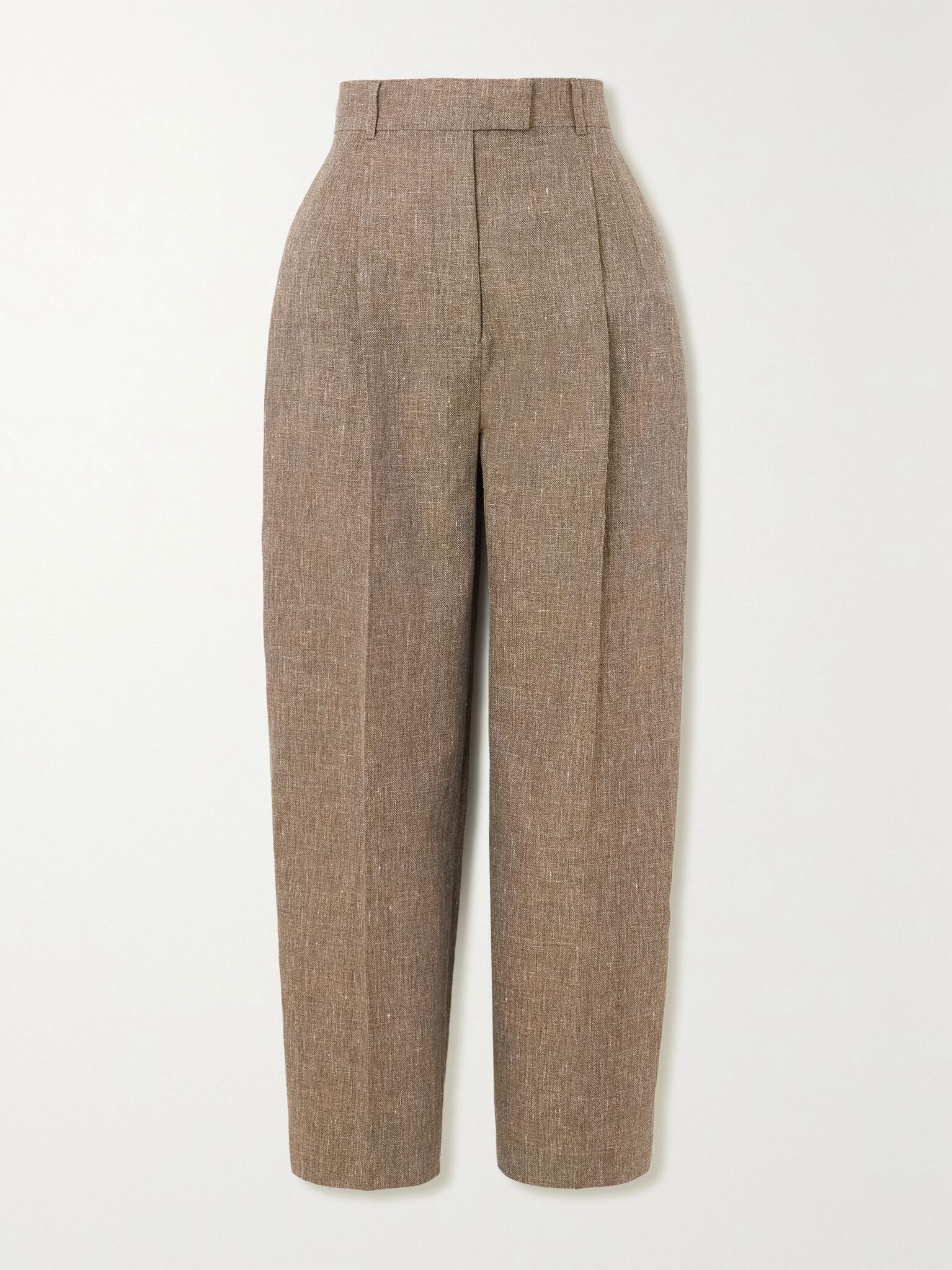 Wybie cropped pleated linen-blend wide-leg pants Brown - 1