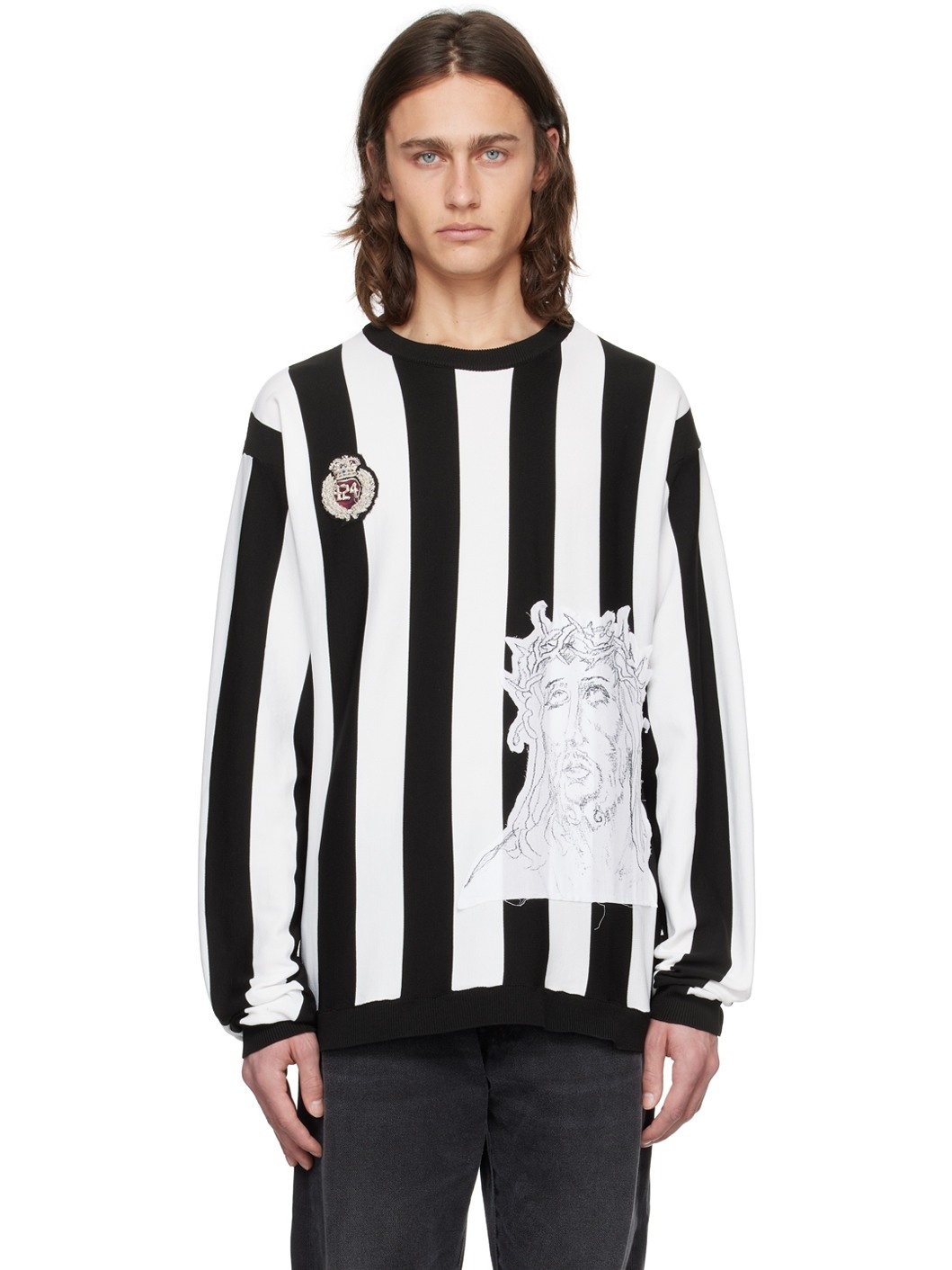 Black & White Striped Sweater - 1