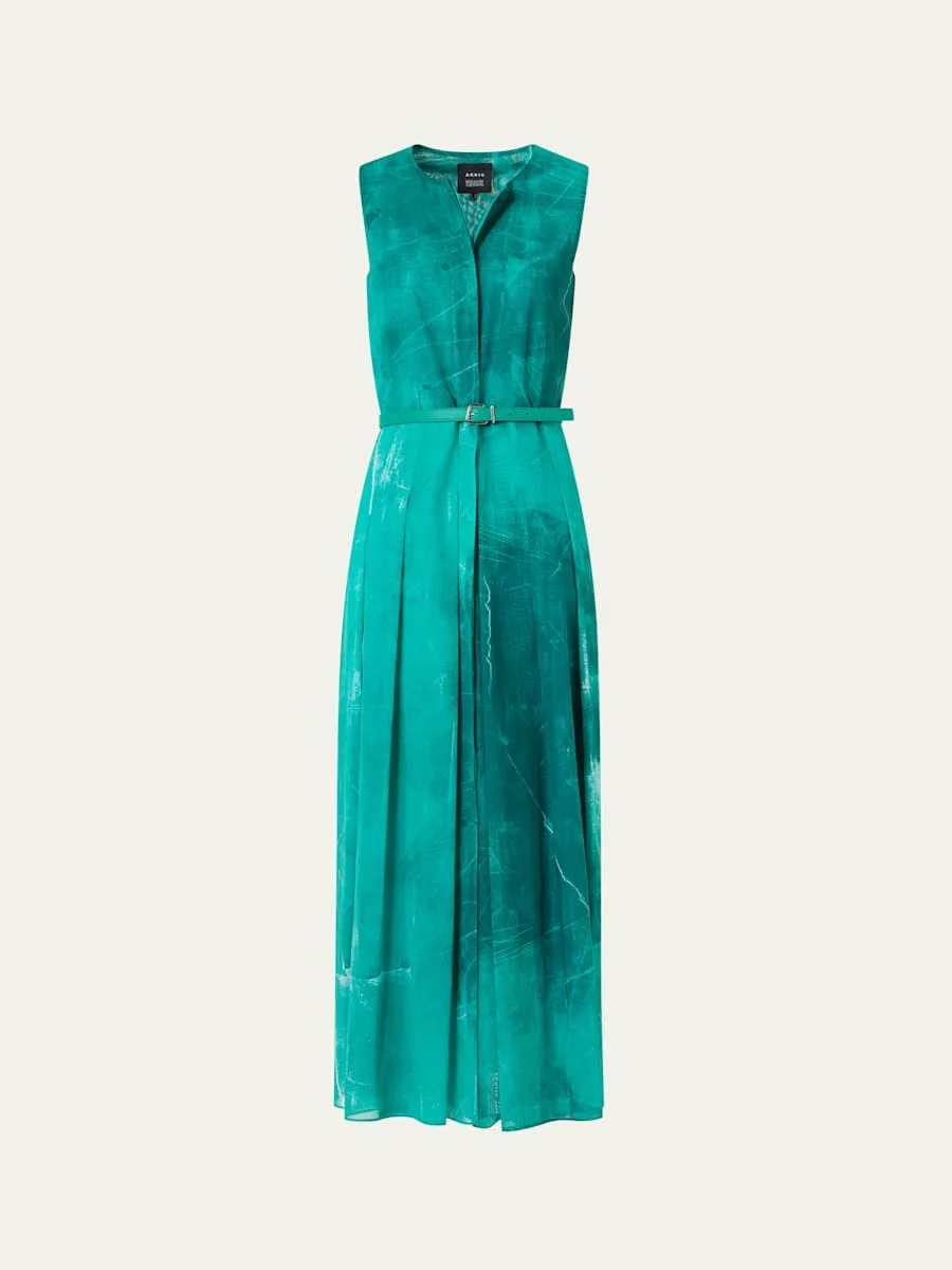 Sleeveless Cotton Voile Belted Midi Dress - 1