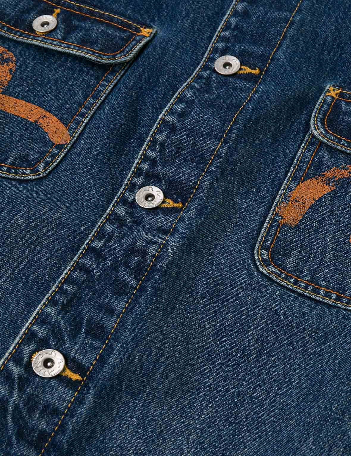 Distressed Seagull Print and Frayed Logo Patch Embroidery Relax Fit Denim Jacket - 10