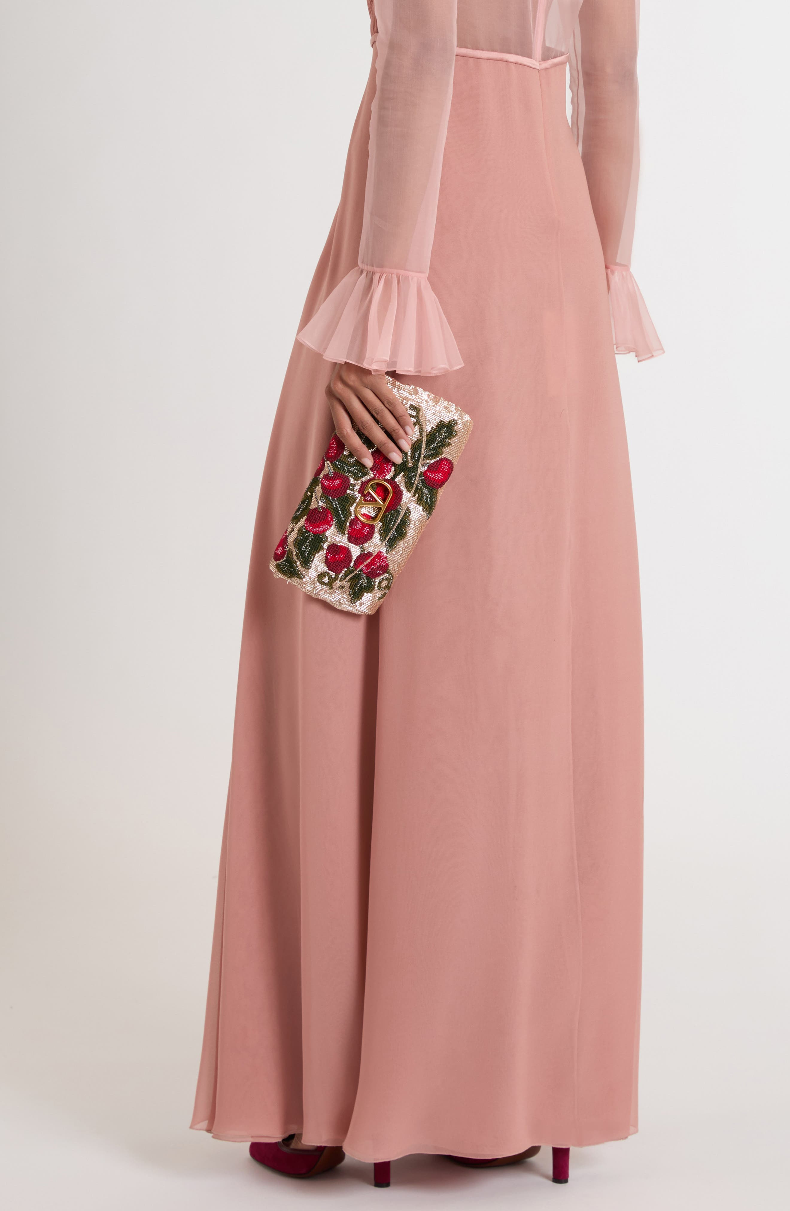 Valentino Garavani Embroidered & Beaded Satin Shoulder Bag in Multicolor/Rouge Pur at Nordstrom - 6