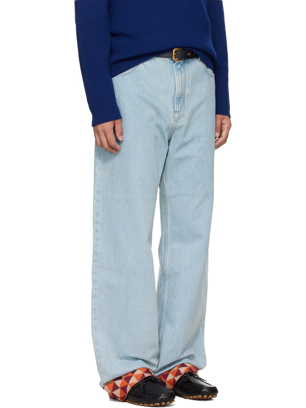 Blue Jacquard Hem Jeans - 2