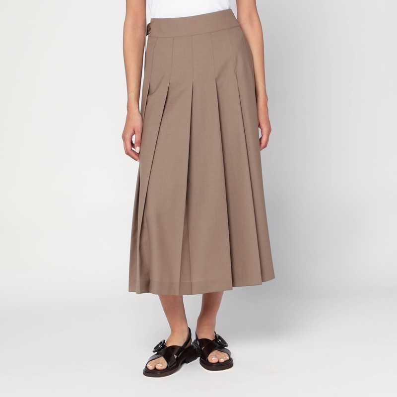 Pleated midi skirt in khaki - 1