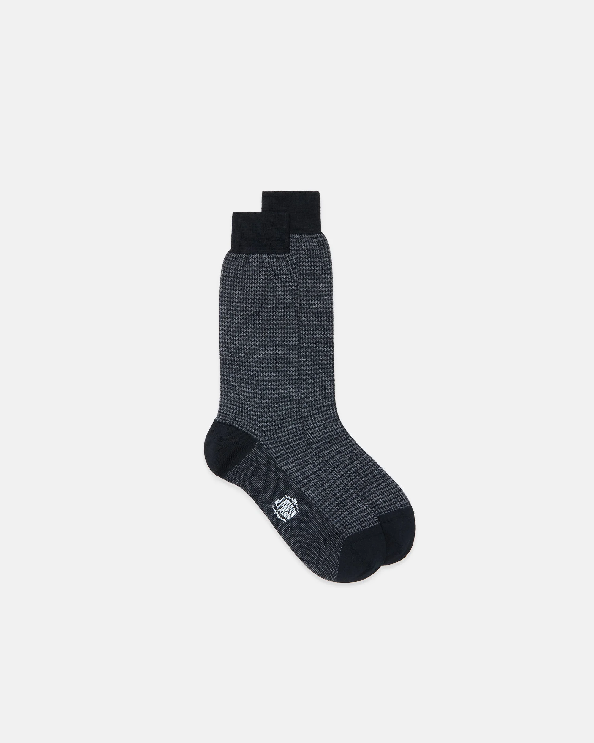 MADE-IN-ENGLAND BLACK HOUNDSCHECK WOOL SOCKS - 1