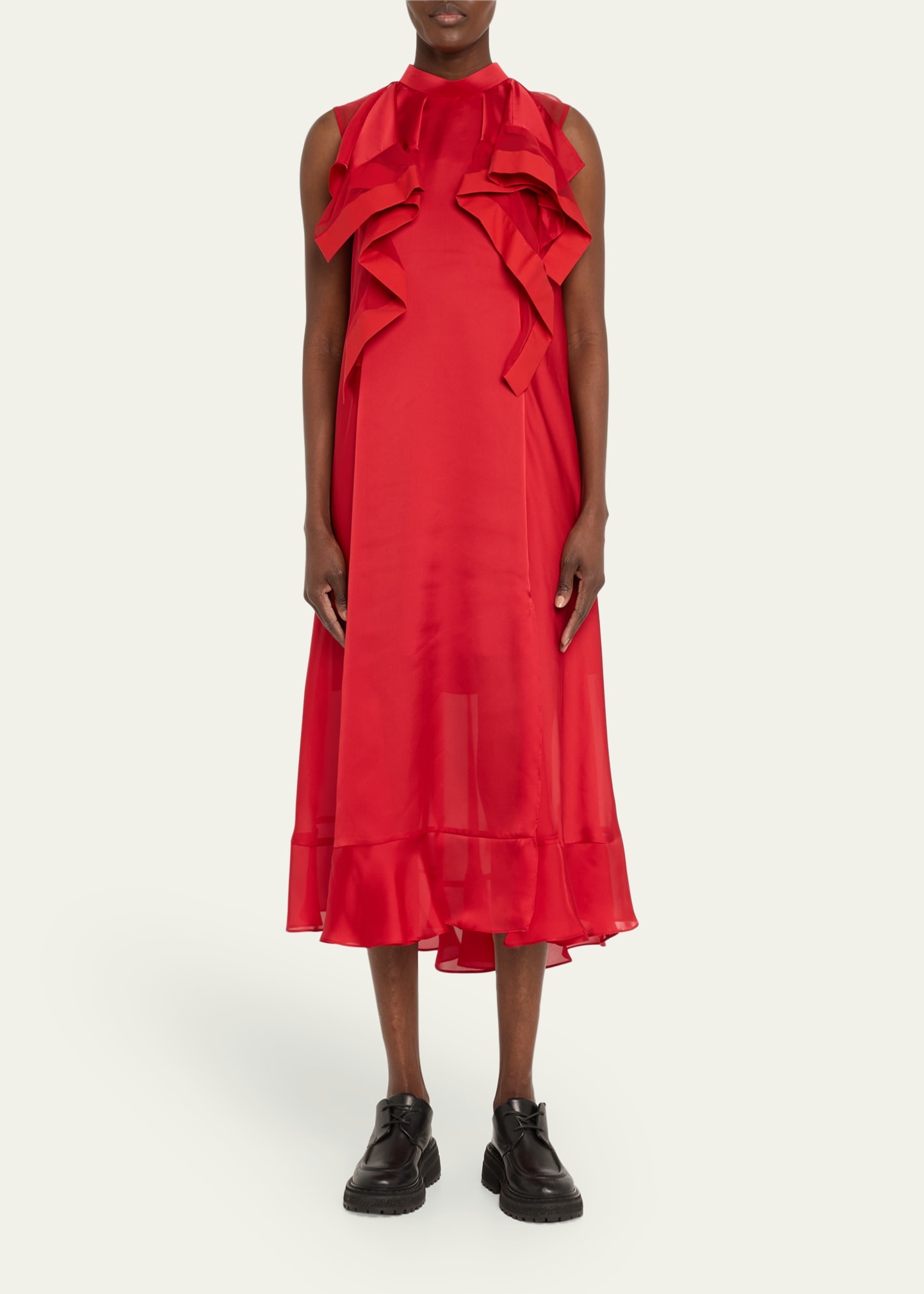【sacai】　long dress sacai Ruffle Front Satin Maxi Dress | REVERSIBLE
