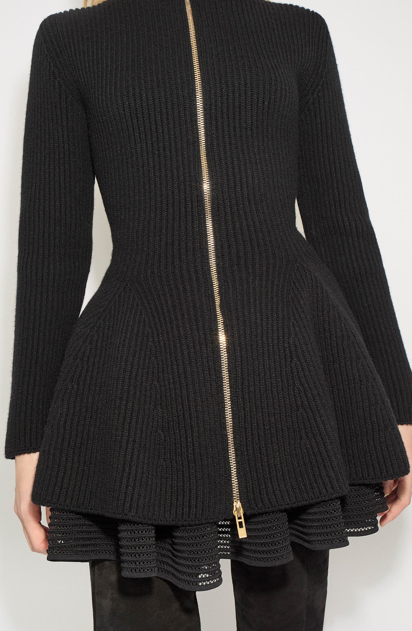 Alaïa Rib Wool & Cashmere Peplum Cardigan in Noir Alaia at Nordstrom - 3