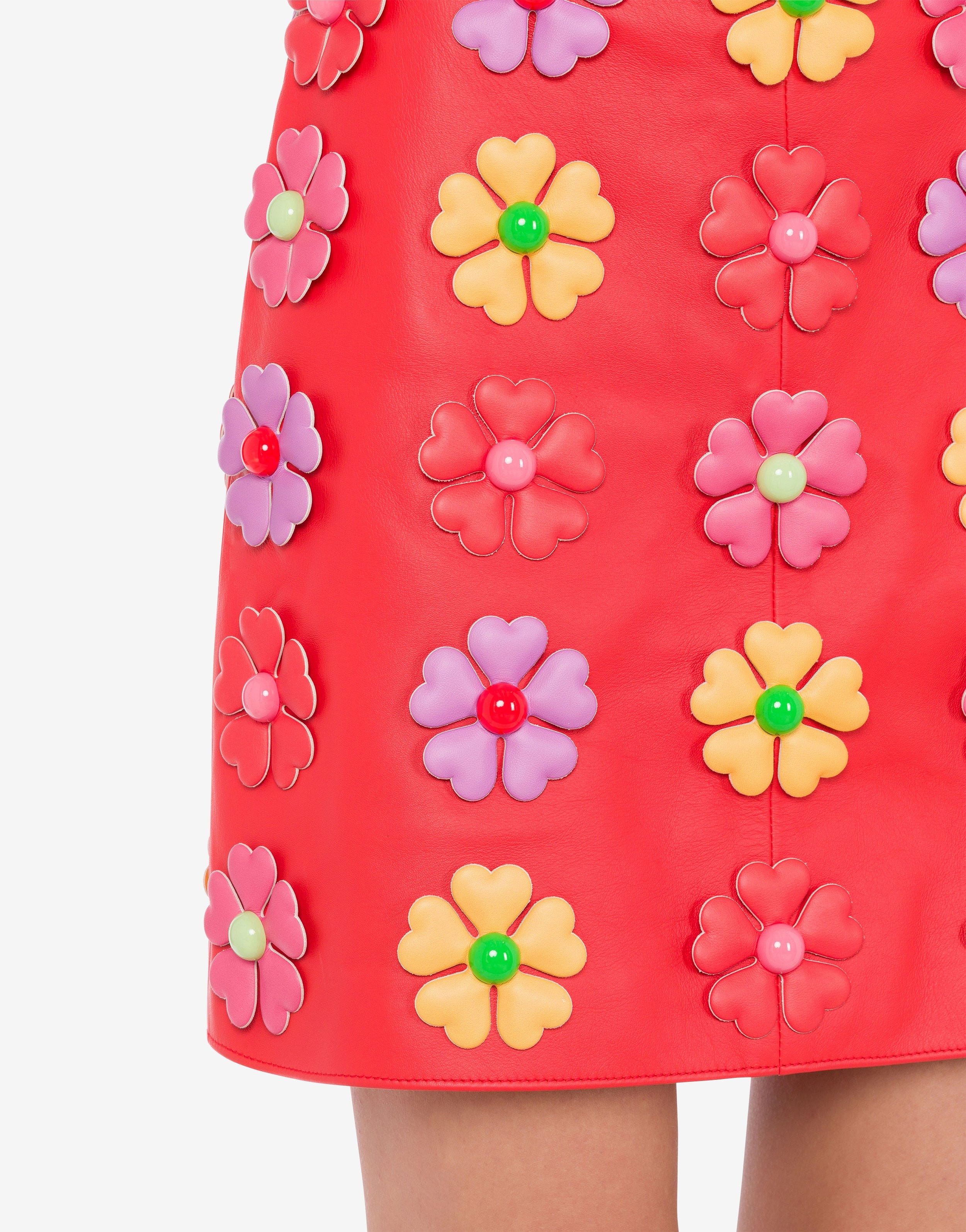 ALL-OVER FLOWERS NAPPA LEATHER SKIRT - 4