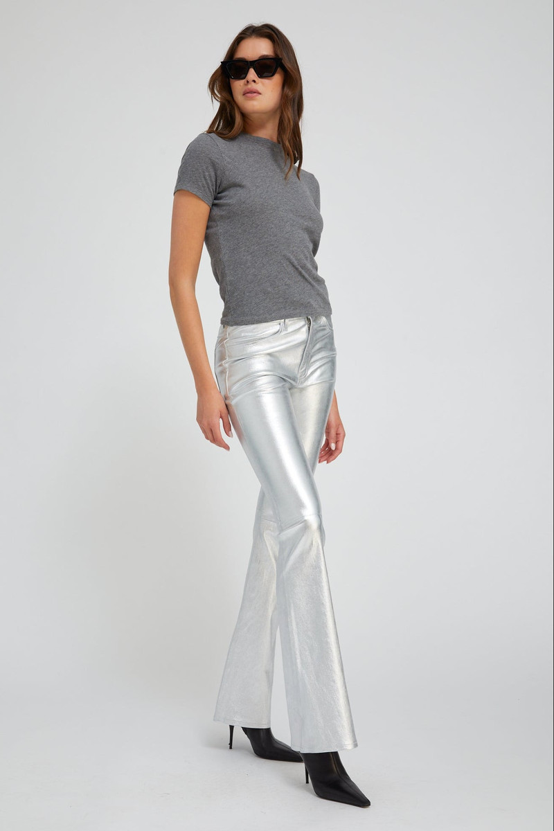 METALLIC SILVER LEATHER 5 POCKET MICRO FLARE 3