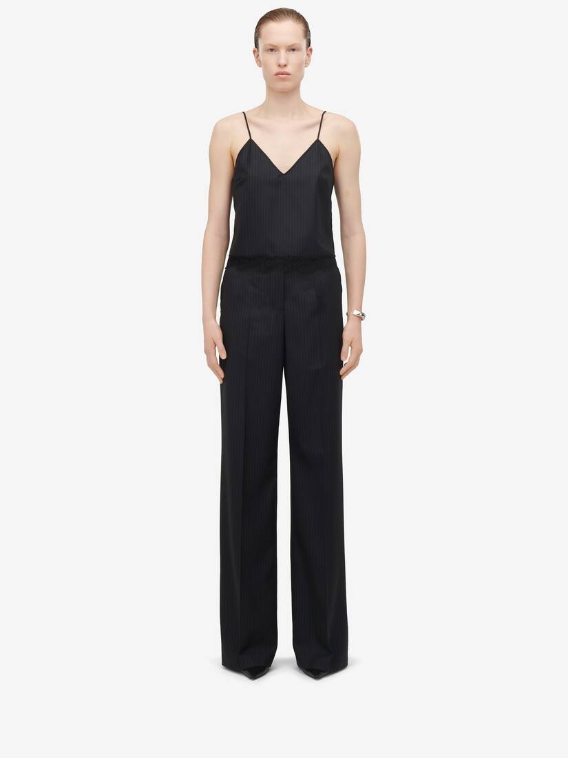 Women's Lace Detail Pinstripe Camisole in Navy - 3
