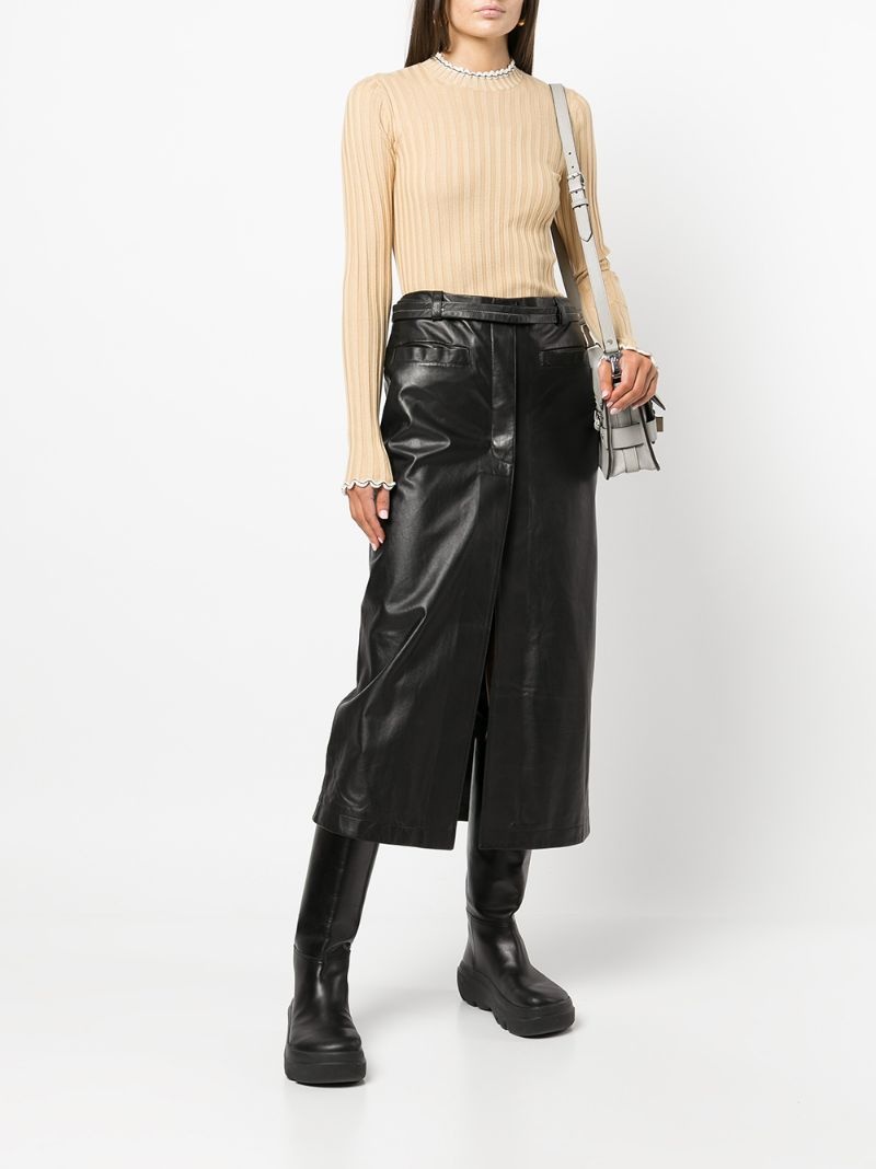 belted leather midi skirt - 2