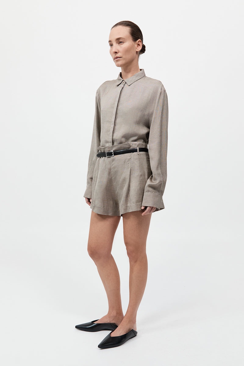 Melange Paperbag Waist Shorts - Rye - 5