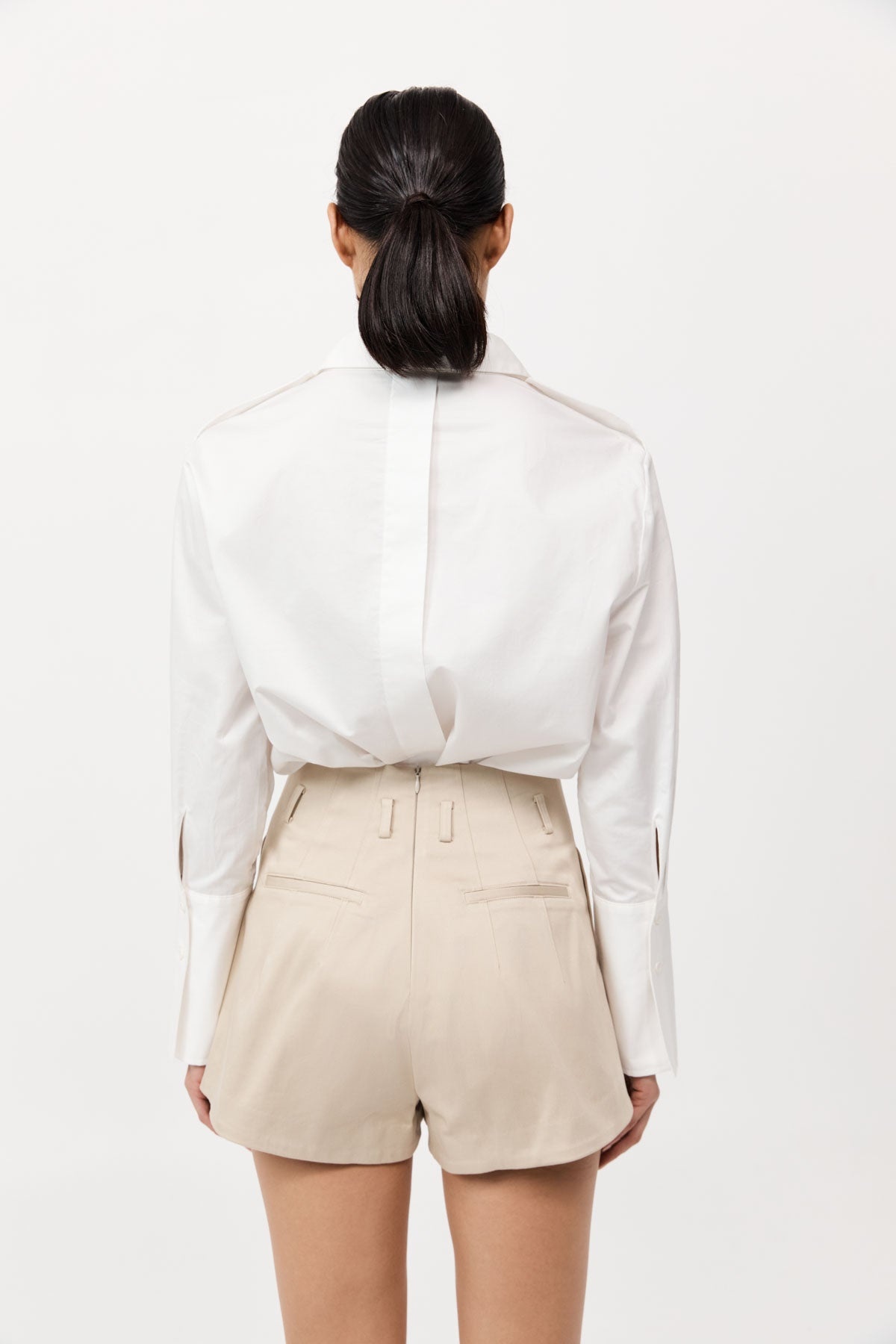 Cotton Paperbag Waist Shorts - Champagne - 5