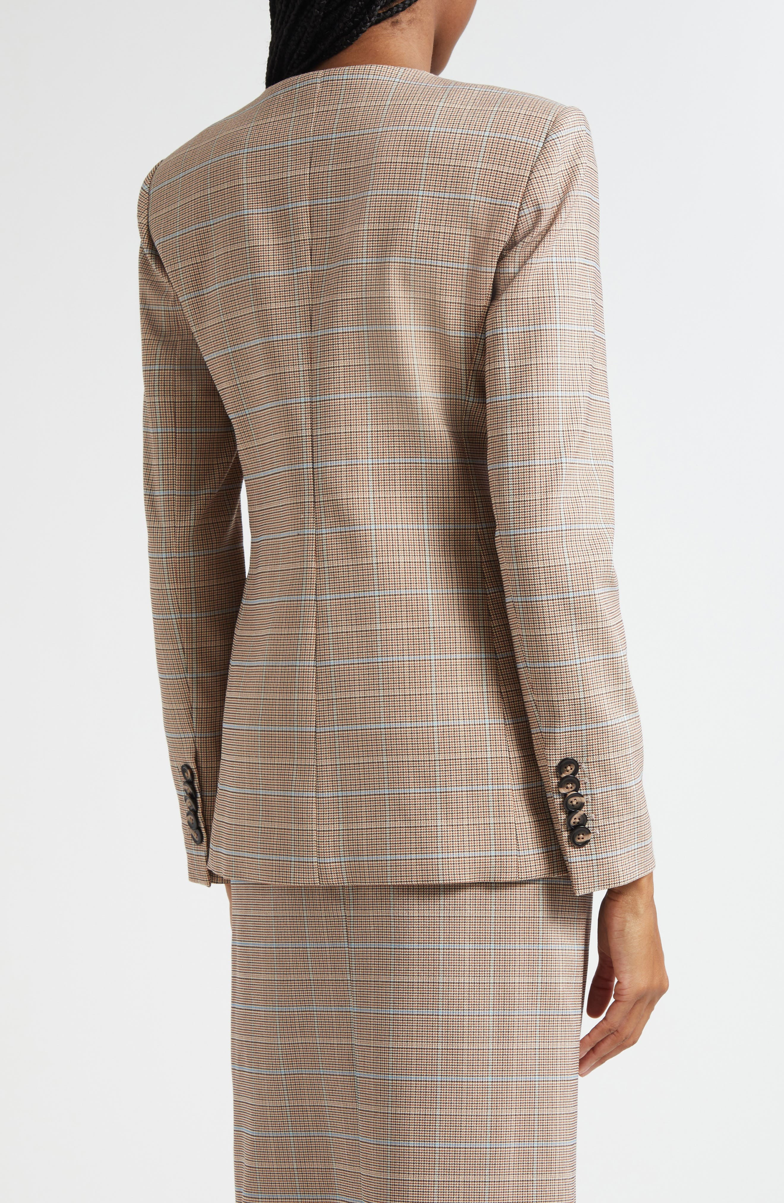 Veronica Beard Orrin Windowpane Plaid Collarless Jacket in Hazelnut Multi at Nordstrom - 3