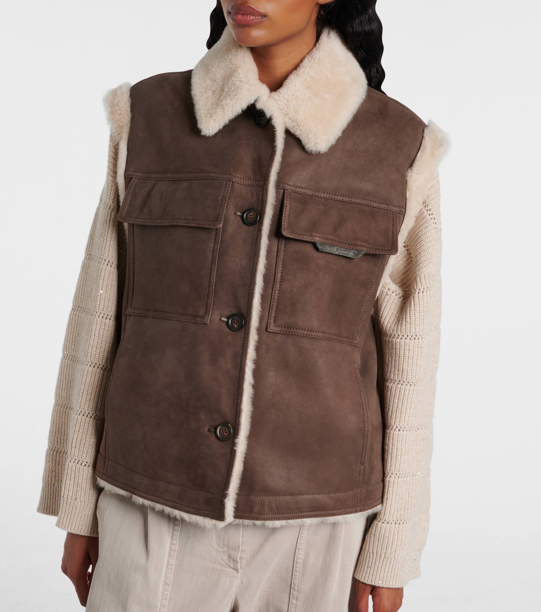 Shearling-lined suede vest - 6