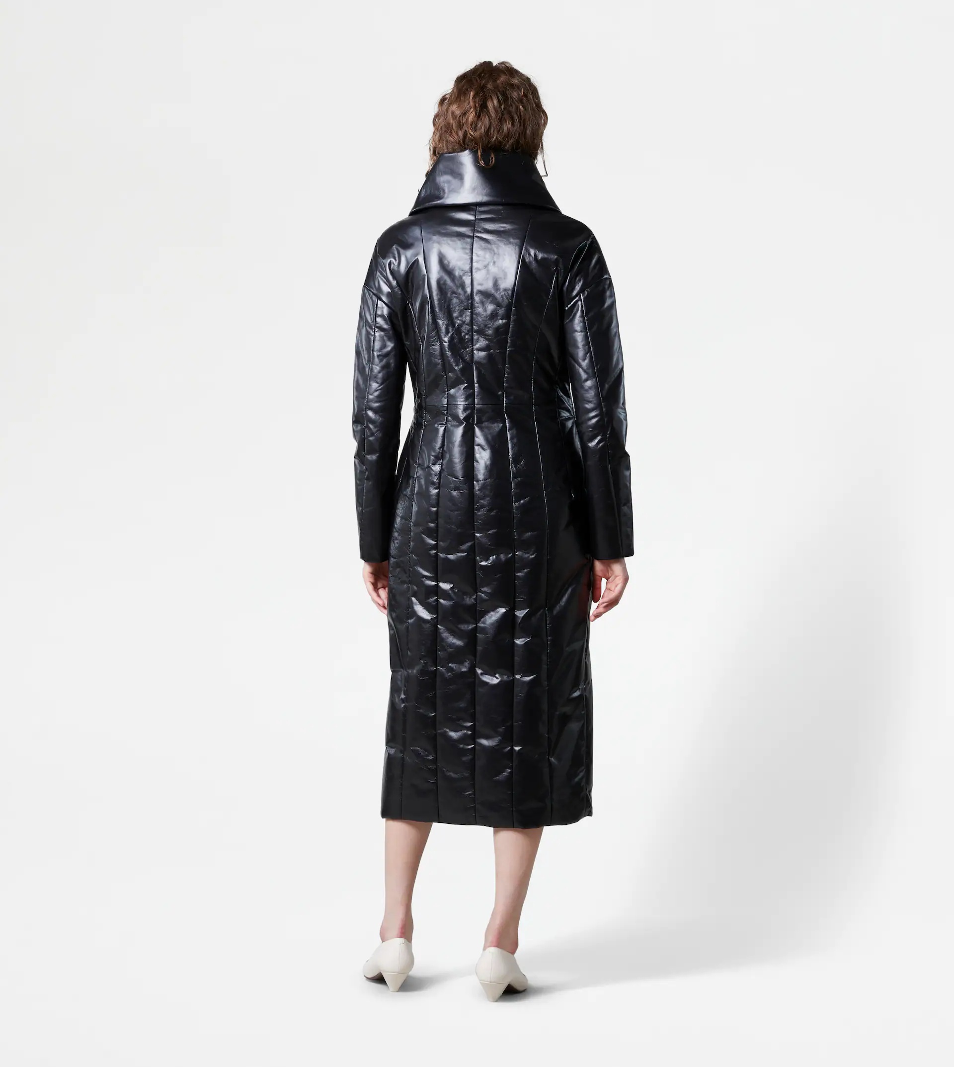 QUILTED COAT IN LEATHER - BLACK - 3