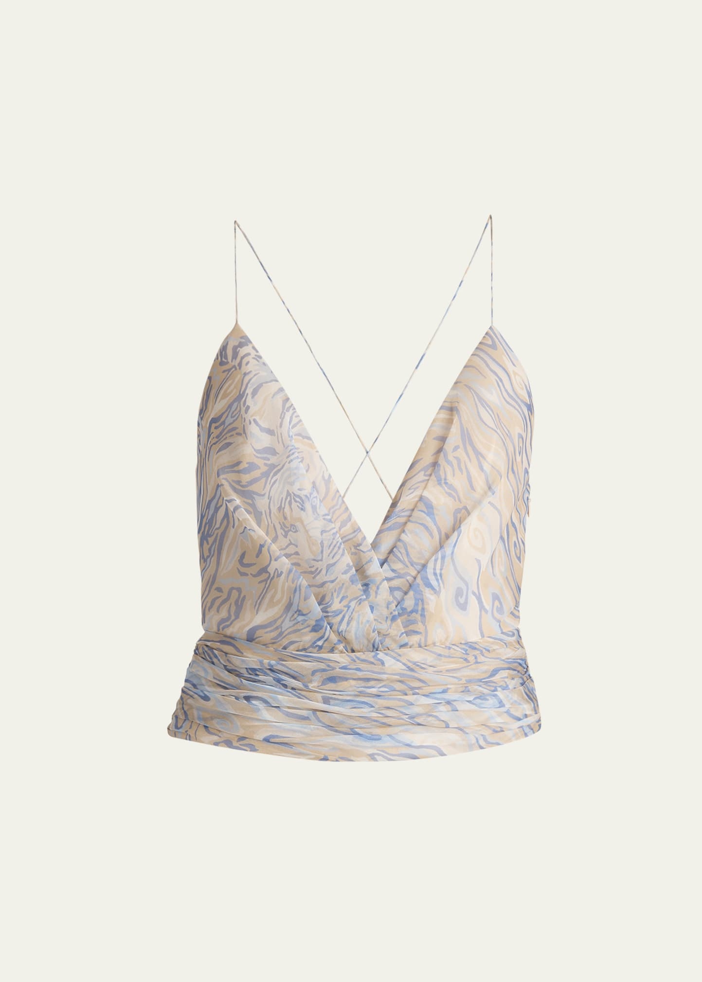 Abstract Crisscross Ruched Silk Blouse - 1