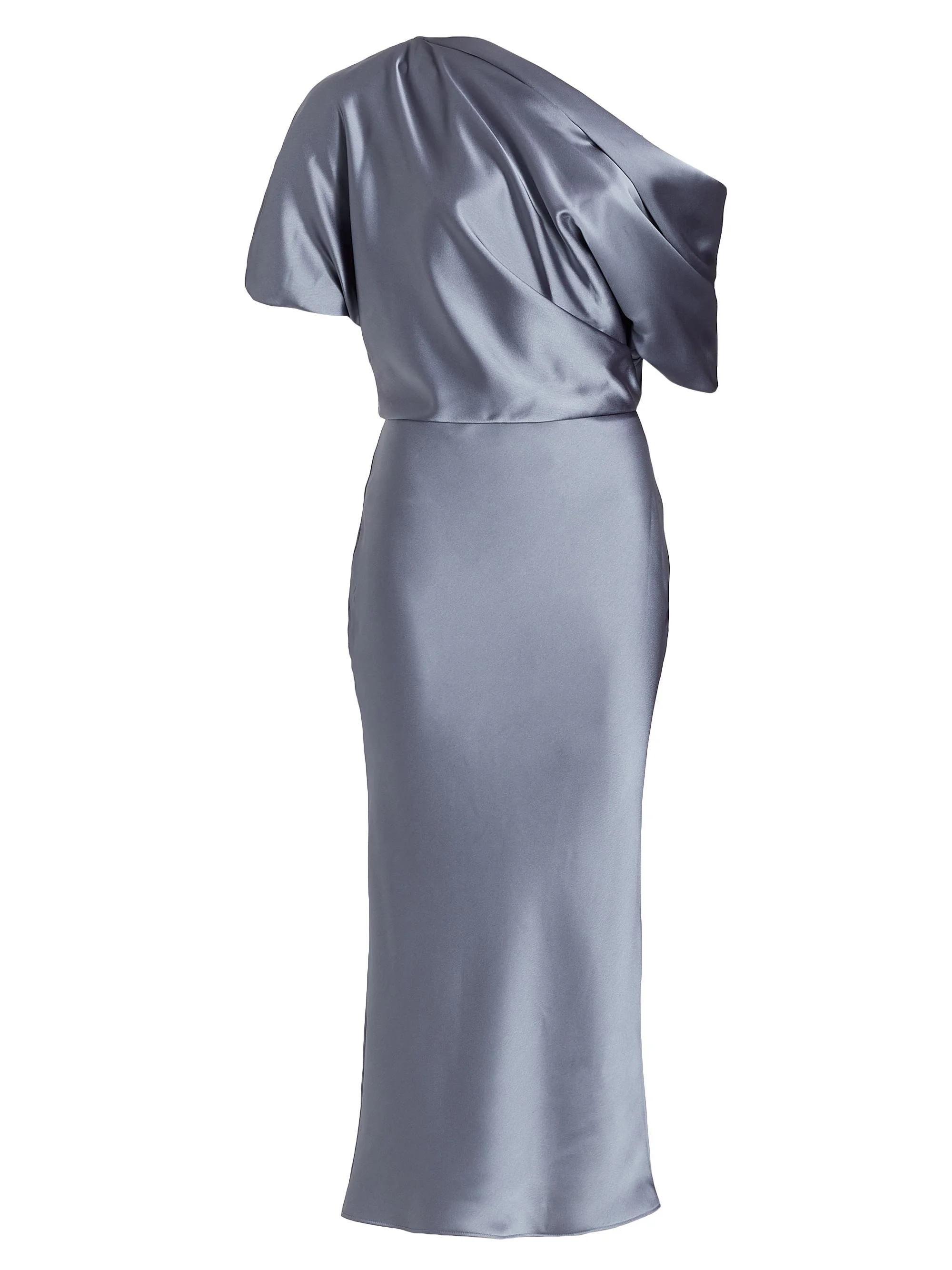 Women's Draped Satin Pencil Midi-Dress - Slate - 1