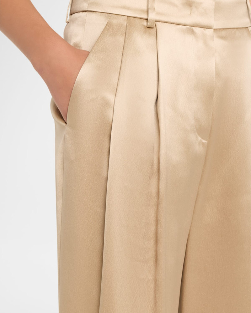 Pleated Satin Straight-Leg Pants 5