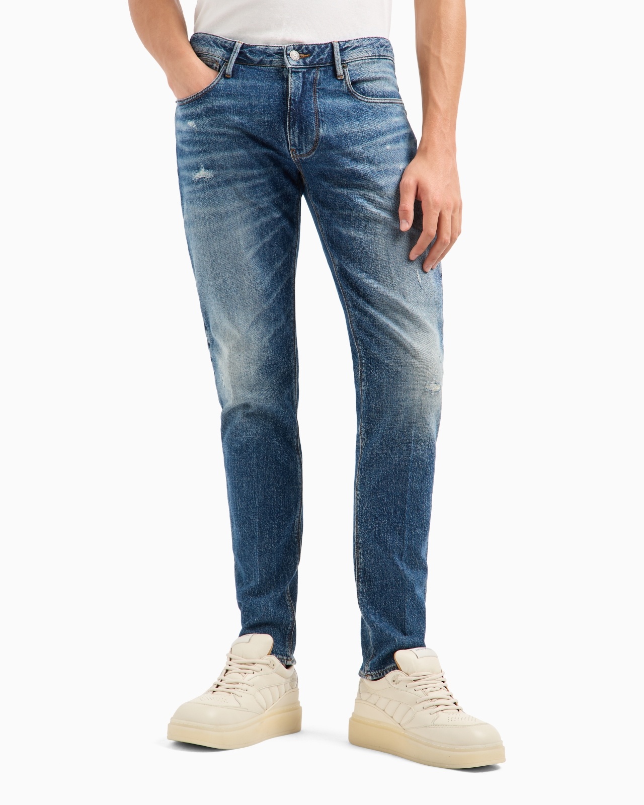 J06 SLIM-FIT, WASHED STRETCH-DENIM JEANS WITH RIPS AND VEINING - 2