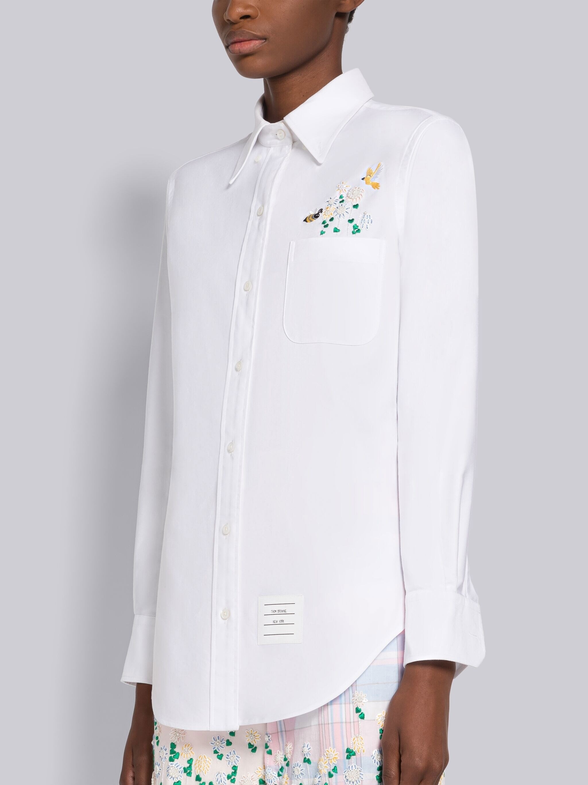 Oxford Sequin Embroidery Point Collar Shirt - 2